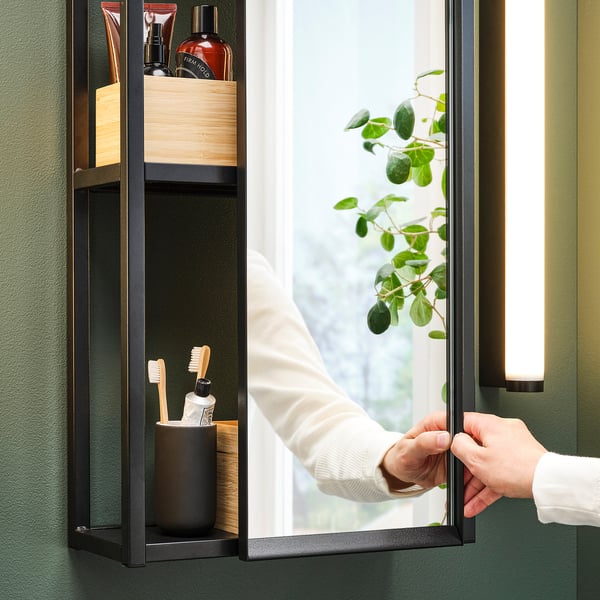 ENHET Mirror cabinet, anthracite, 40x17x75 cm