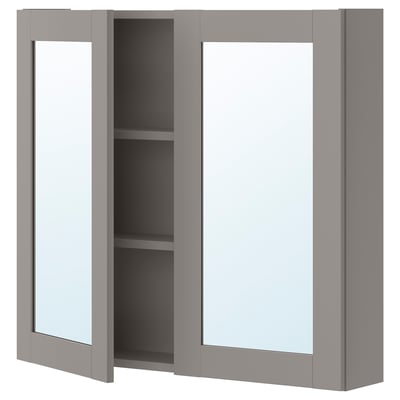 ENHET Mirror cabinet with 2 doors, grey/grey frame, 80x17x75 cm