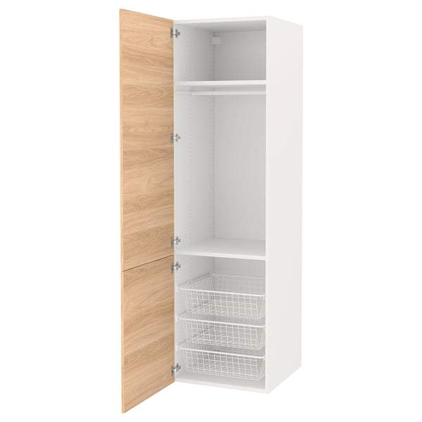ENHET Storage combination, white/oak effect, 60x62x210 cm