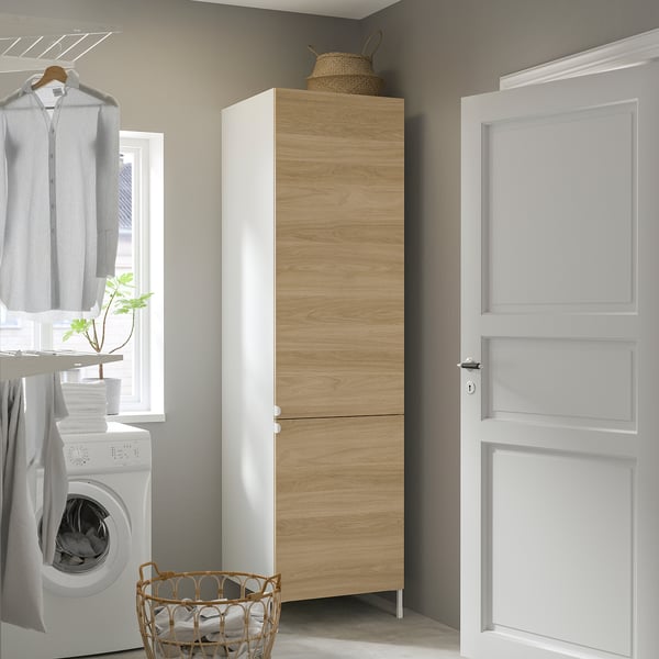 ENHET Storage combination, white/oak effect, 60x62x210 cm