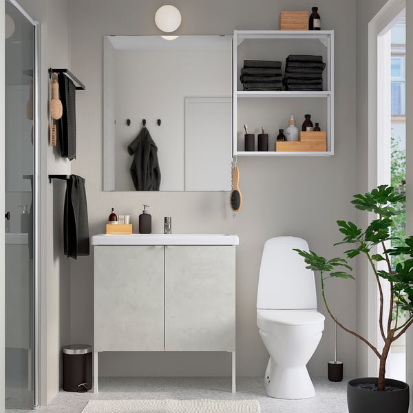 ENHET TVÄLLEN Bathroom furniture, set of 11 concrete effect
