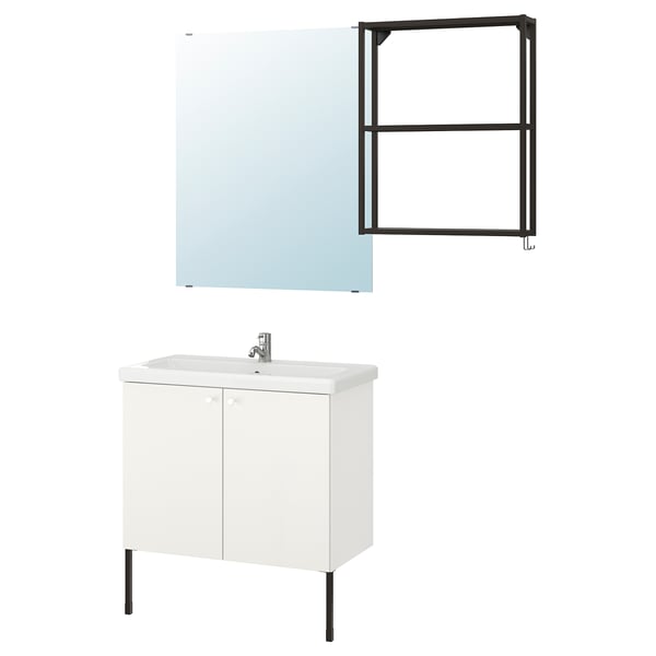 ENHET / TVÄLLEN Bathroom furniture, set of 11, white/anthracite Pilkån tap, 84x43x87 cm