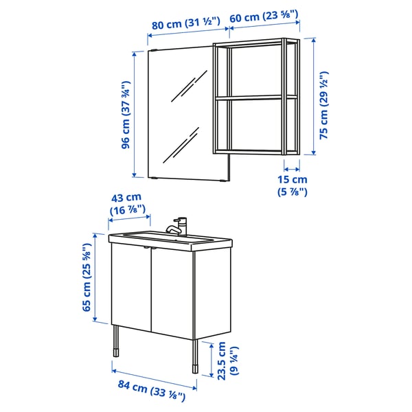 ENHET / TVÄLLEN Bathroom furniture, set of 11, white/anthracite Pilkån tap, 84x43x87 cm