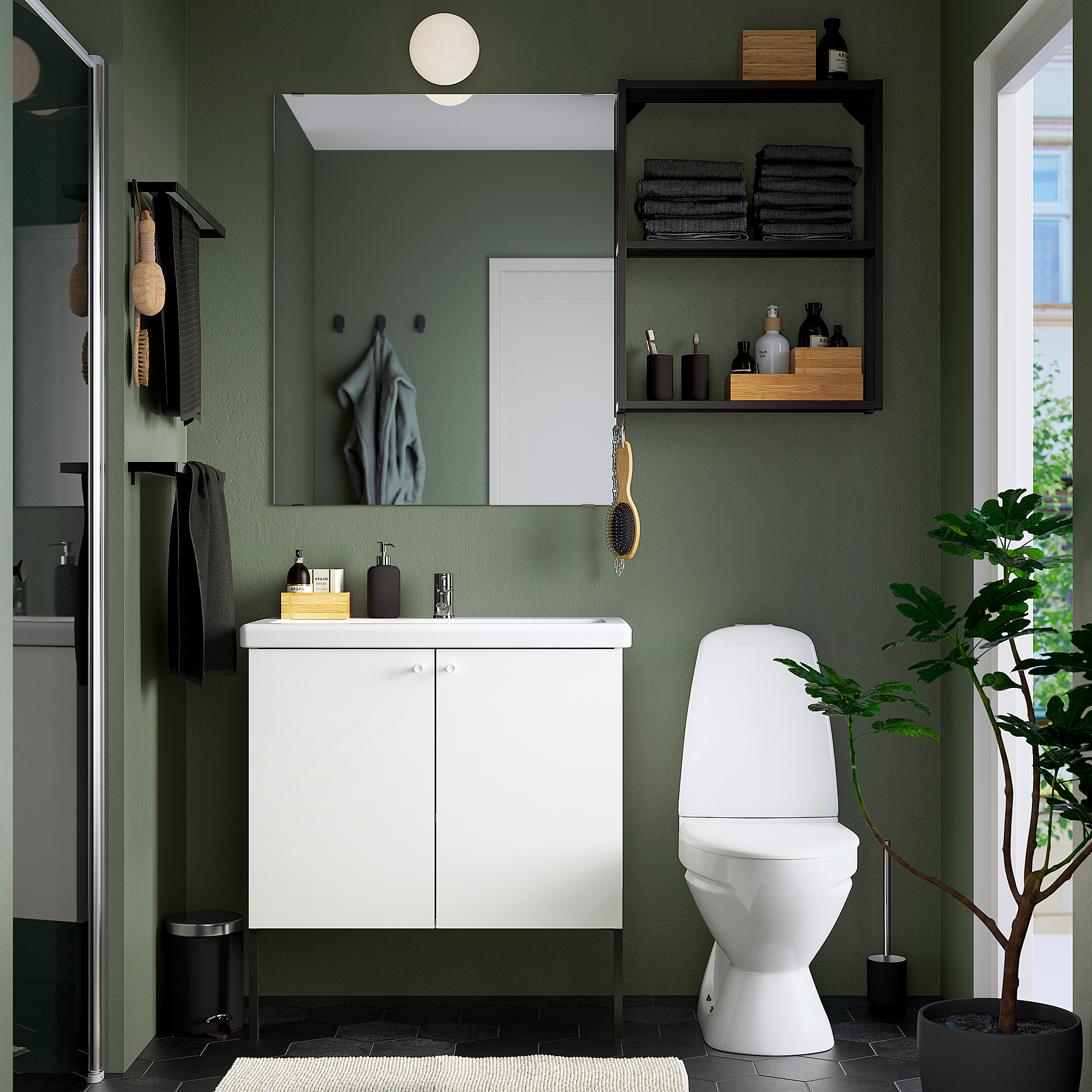 ENHET / TVÄLLEN Bathroom furniture, set of 11, white/anthracite Pilkån tap, 84x43x87 cm