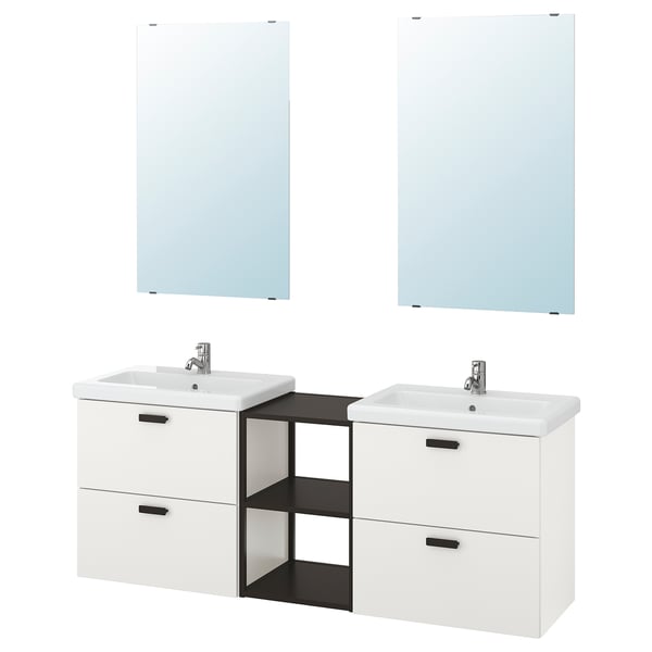 ENHET / TVÄLLEN Bathroom furniture, set of 15, white/anthracite Pilkån tap, 164x43x65 cm
