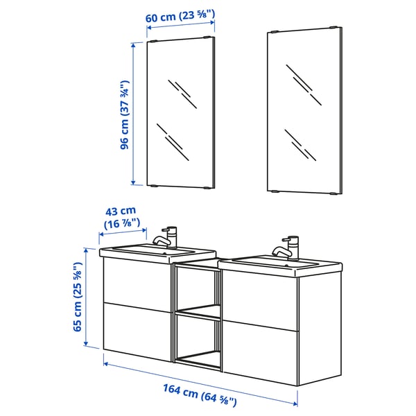 ENHET / TVÄLLEN Bathroom furniture, set of 15, white/anthracite Pilkån tap, 164x43x65 cm