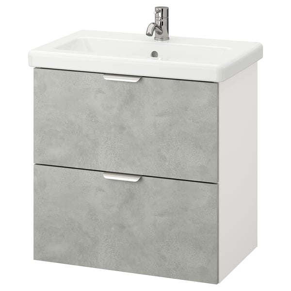 ENHET / TVÄLLEN Wash-stand with 2 drawers, concrete effect/white Pilkån tap, 64x43x65 cm