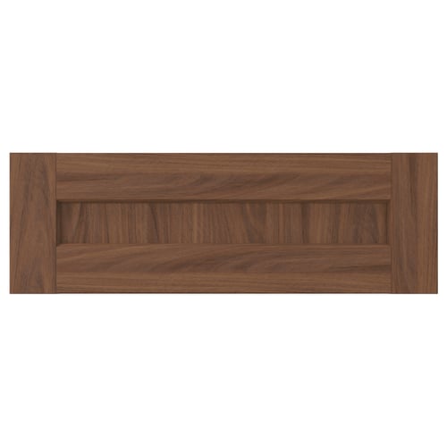 Brown wooden drawer unit with two sections. Simple, classic design. Durable wood grain texture.