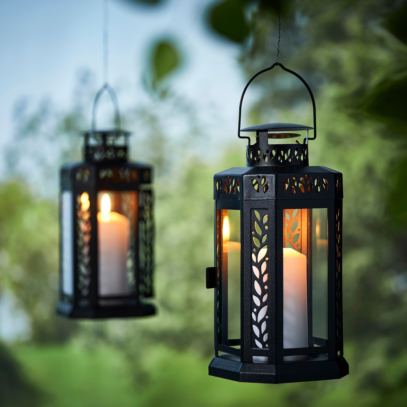 ENRUM lantern f block candle, in/outdoor, black, 28 cm - IKEA