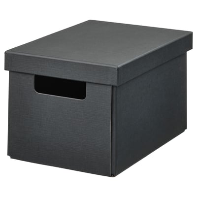 FJÄDERHARV Storage box with lid, anthracite, 18x25x16 cm