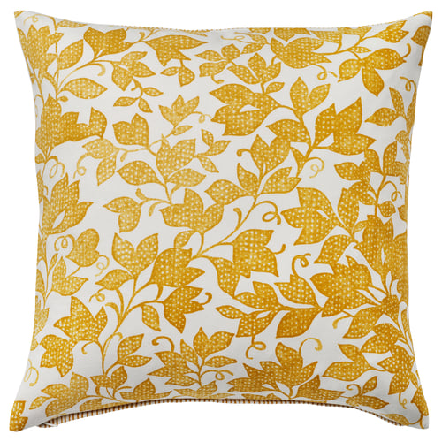 FJUNKLOCKA cushion, yellow floral, 100% cotton, square, zipped, dual-sided.