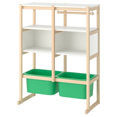 FLISAT Open storage combination, light white stained pine white/bright green, 88x38x117 cm