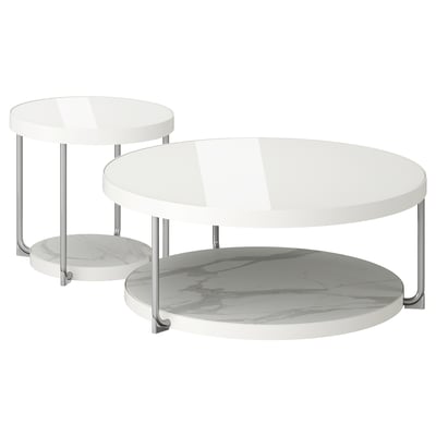 FRÖTORP Coffee table/side table, set of 2, white chrome-plated/white glass