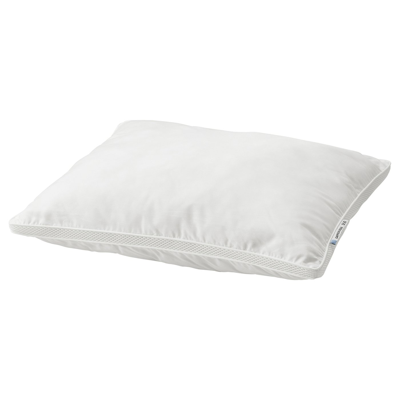 GAFFELKLOCKA pillow: white, rectangular, smooth cover, textured piping, mesh panels.