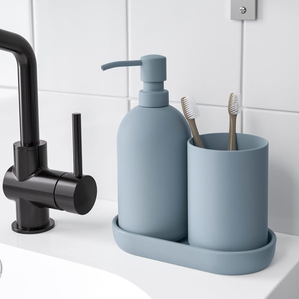 GANSJÖN 3piece bathroom set, light greyblue IKEA