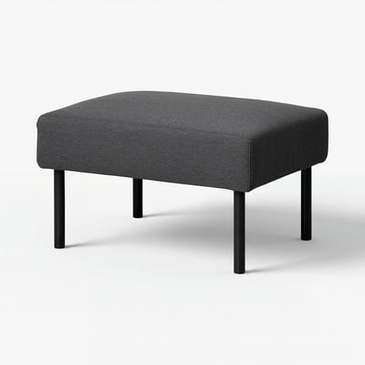 GLOSTAD grey fabric footstool, square shape, black legs.
