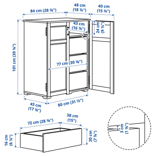 Illustration with measurements for the product: GREÅKER.
