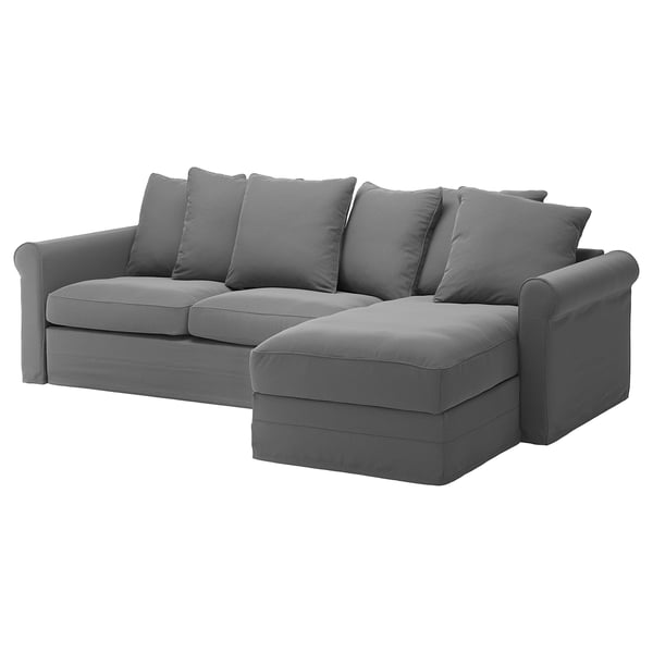 Gronlid غطاء كنبة سرير 3 مقاعد مع أريكة طويلة Ljungen رمادي معتدل Ikea