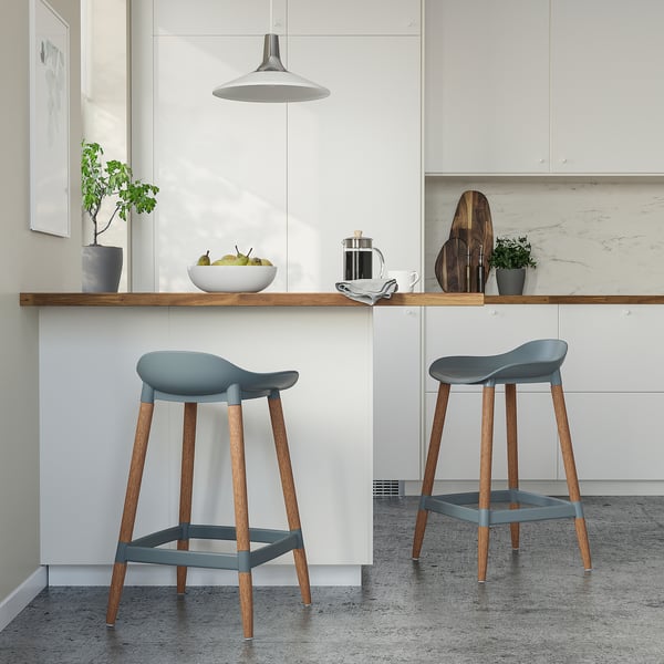 GRÖNSTA Bar stool, counter height grey-turquoise/in/outdoor, 64 cm