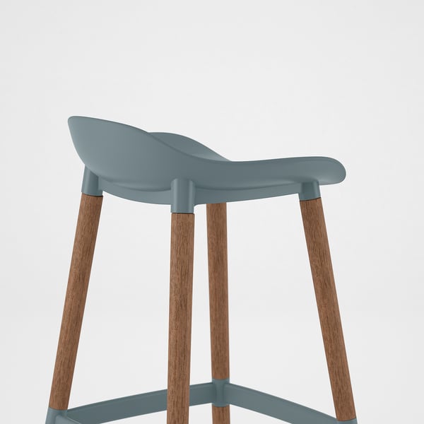 GRÖNSTA Bar stool, counter height grey-turquoise/in/outdoor, 64 cm