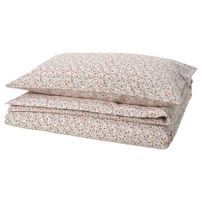 GULLNATTLJUS Duvet cover and pillowcase, white/floral pattern, 150x200/50x80 cm