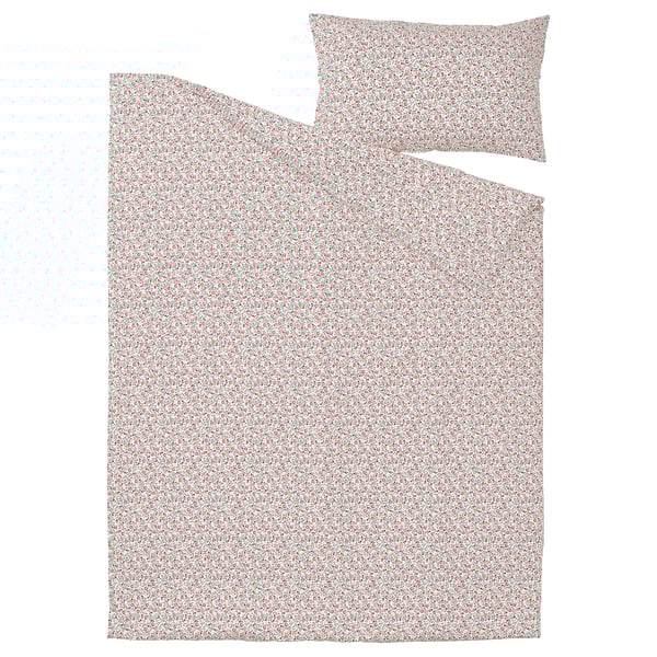 GULLNATTLJUS Duvet cover and pillowcase, white/floral pattern, 150x200/50x80 cm