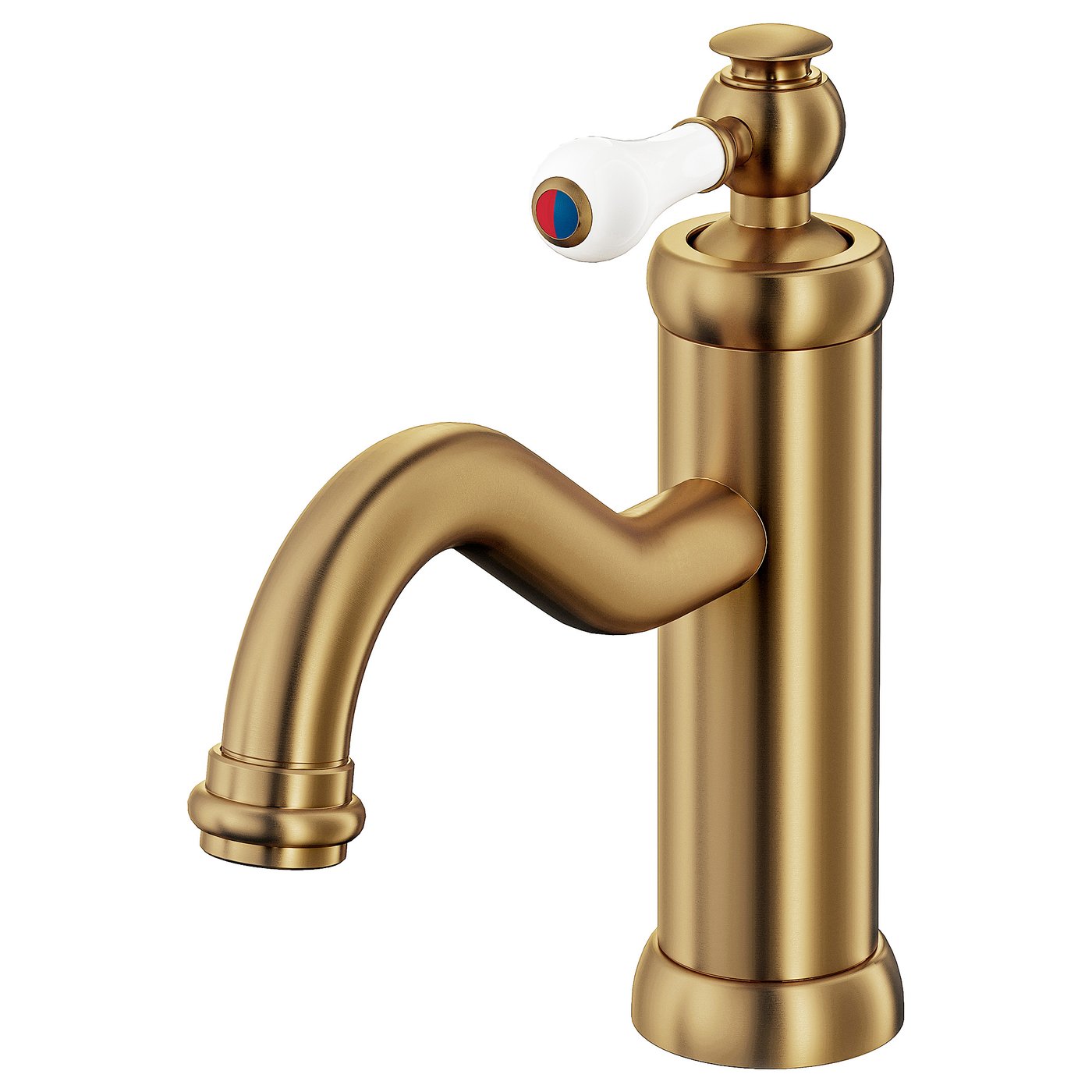 HAMNSKÄR golden tap, curved spout, single handle with color-coded temperature ring.