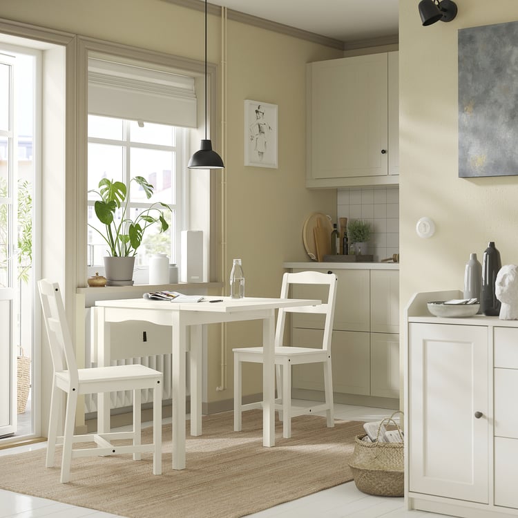HAUGA drop-leaf table, white/birch veneer, 55/82/109x74 cm - IKEA
