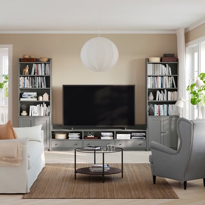 HAUGA TV/storage combination, grey, 346x46x199 cm