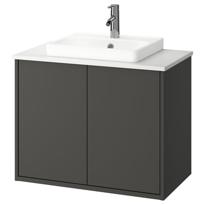 HAVBÄCK / ORRSJÖN Wash-stnd w doors/wash-basin/tap, dark grey/white marble effect, 82x49x71 cm