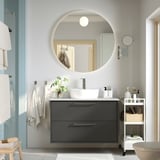 HAVBÄCK / TÖRNVIKEN Wash-stnd w drawers/wash-basin/tap, dark grey/white marble effect, 102x49x79 cm