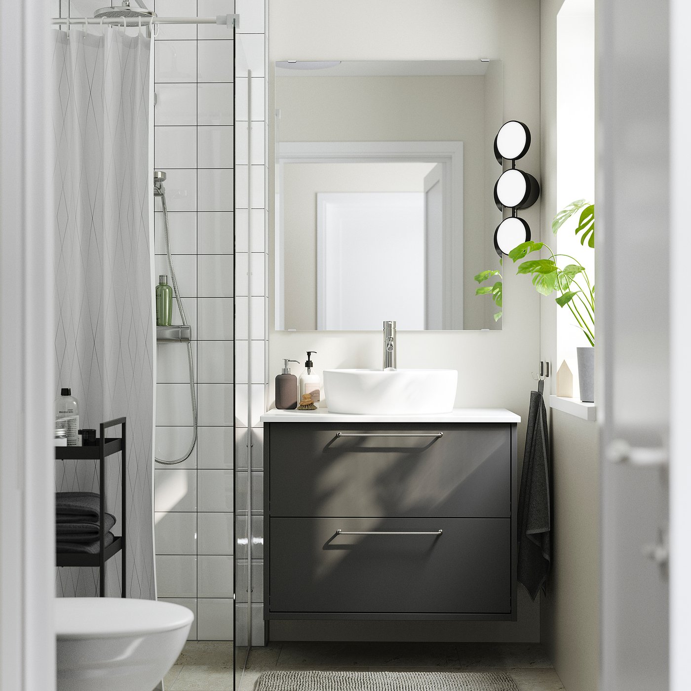 HAVBÄCK / TÖRNVIKEN Wash-stnd w drawers/wash-basin/tap, dark grey/white marble effect, 82x49x79 cm