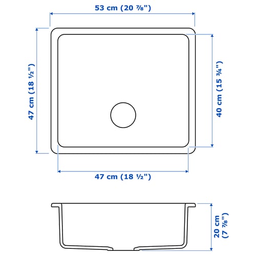 HAVSEN Inset sink, 1 bowl, white, 53x47 cm