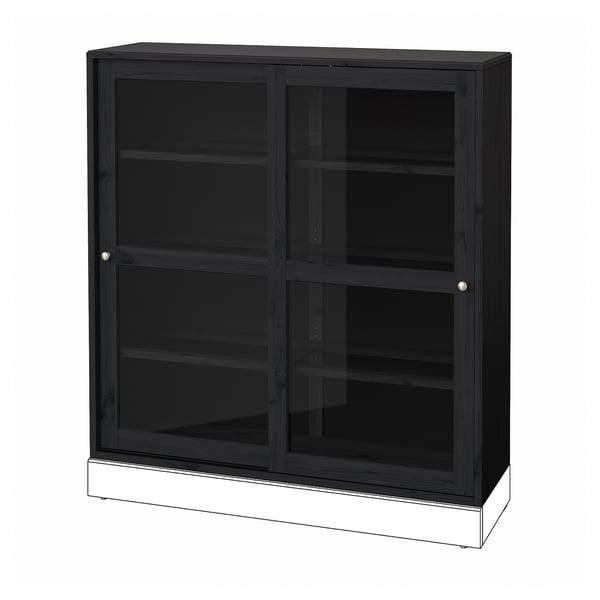 HAVSTA Glass-door cabinet, black, 121x35x123 cm