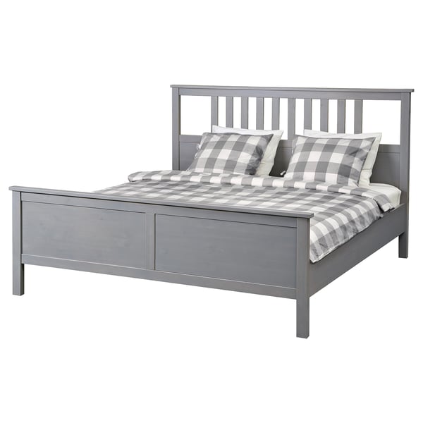 HEMNES Bed frame, grey stained/Leirsund, 160x200 cm