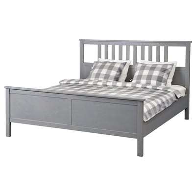 HEMNES Bed frame, grey stained/Leirsund, 160x200 cm