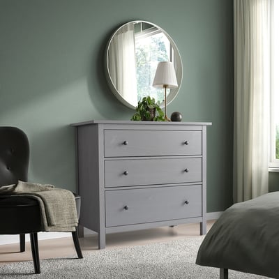 HEMNES Chest of 3 drawers, grey stained, 108x96 cm