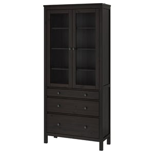 Hemnes خزانة بباب زجاجي مع 3 أدراج ملون أبيض بني فاتح ايكيا