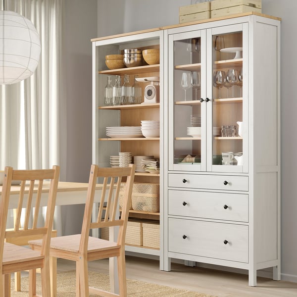 HEMNES Storage combination w doors/drawers, white/light brown stained, 180x197 cm