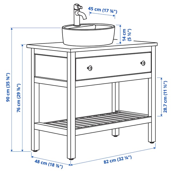 HEMNES / TÖRNVIKEN Open wsh-stnd w drw/wash-basin/tap, white, 82x48x90 cm