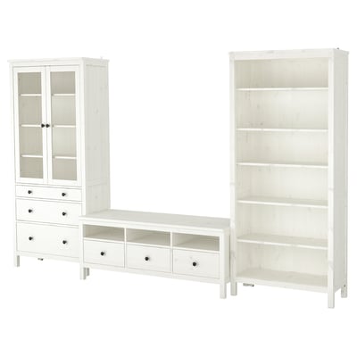 HEMNES TV storage combination, white stain/clear glass, 326x197 cm