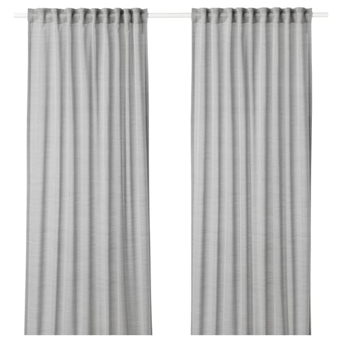 Pair of grey HILJA curtains with sleek, modern design and rod-pocket header.