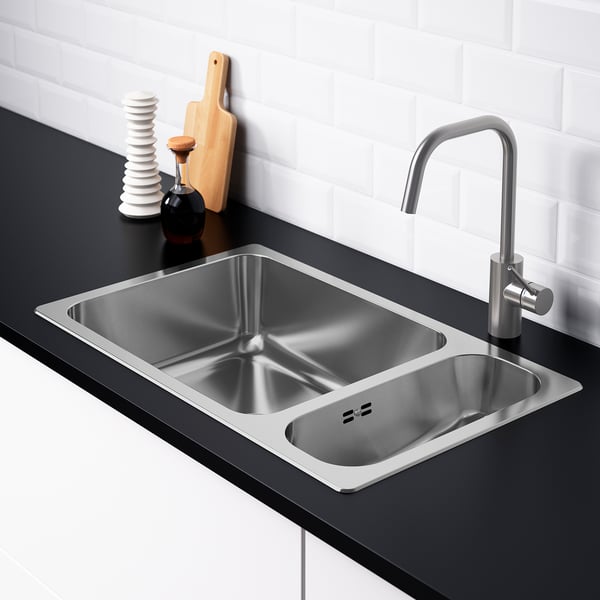 HILLESJÖN Inset sink 1 1/2 bowl, stainless steel, 75x46 cm