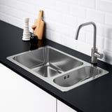HILLESJÖN Inset sink 1 1/2 bowl, stainless steel, 75x46 cm