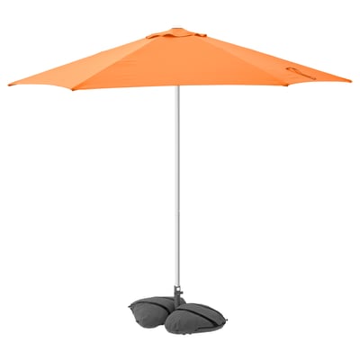 HÖGÖN / IGGÖN Parasol with base, bright orange/dark grey, 270 cm