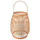 Handcrafted bamboo lantern, natural colour, cylindrical shape with handle, intricate weave, warm glow.