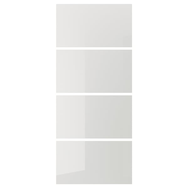 HOKKSUND 4 panels for sliding door frame, high-gloss light grey, 100x236 cm