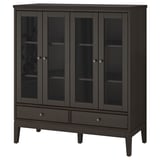 IDANÄS Cabinet with bi-folded glass doors, dark brown stained, 121x50x135 cm
