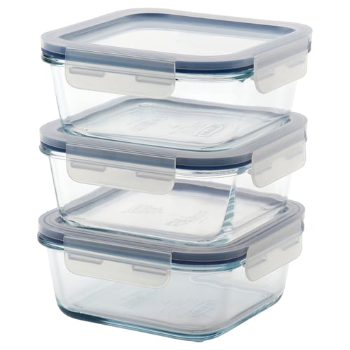 IKEA 365+ Food container with lid, square/glass, 600 ml