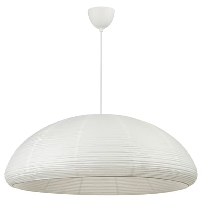 IKEA PS 2026 white pendant lamp, half-moon shaped, made of rice paper and steel.